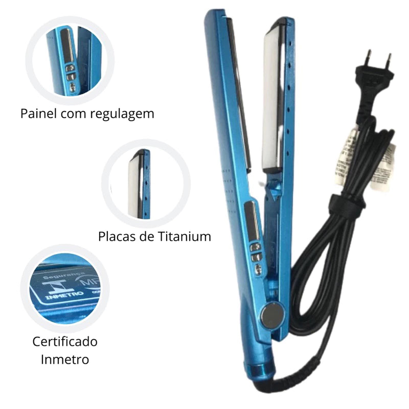 Kit Escova Alisadora Bivolt 5 em 1 + Chapinha de Cabelo Nano Titanium 450°