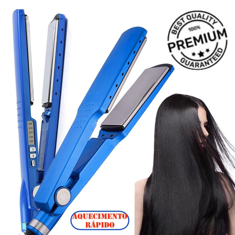 Kit Escova Alisadora Bivolt 5 em 1 + Chapinha de Cabelo Nano Titanium 450°