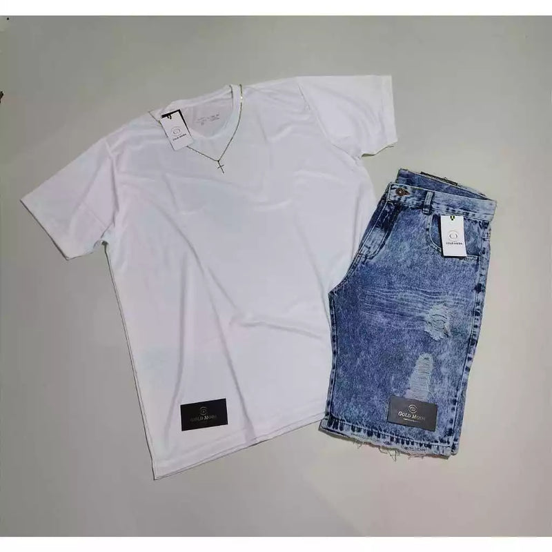 CONJUNTO MASCULINO REFLETIVO (CAMISA+BERMUDA) CAMISA DRI-FIT/BERMUDA JEANS