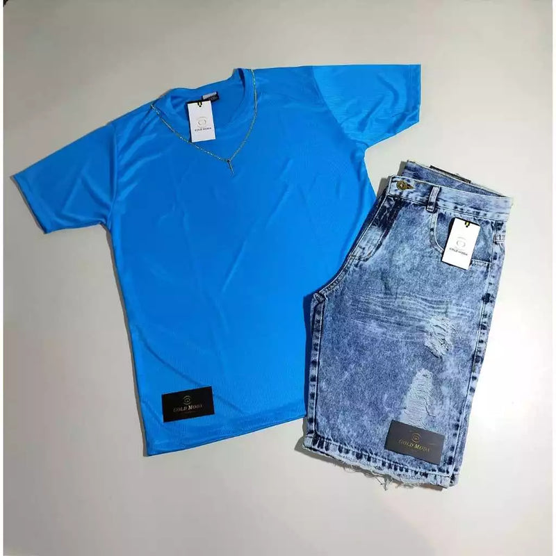 CONJUNTO MASCULINO REFLETIVO (CAMISA+BERMUDA) CAMISA DRI-FIT/BERMUDA JEANS