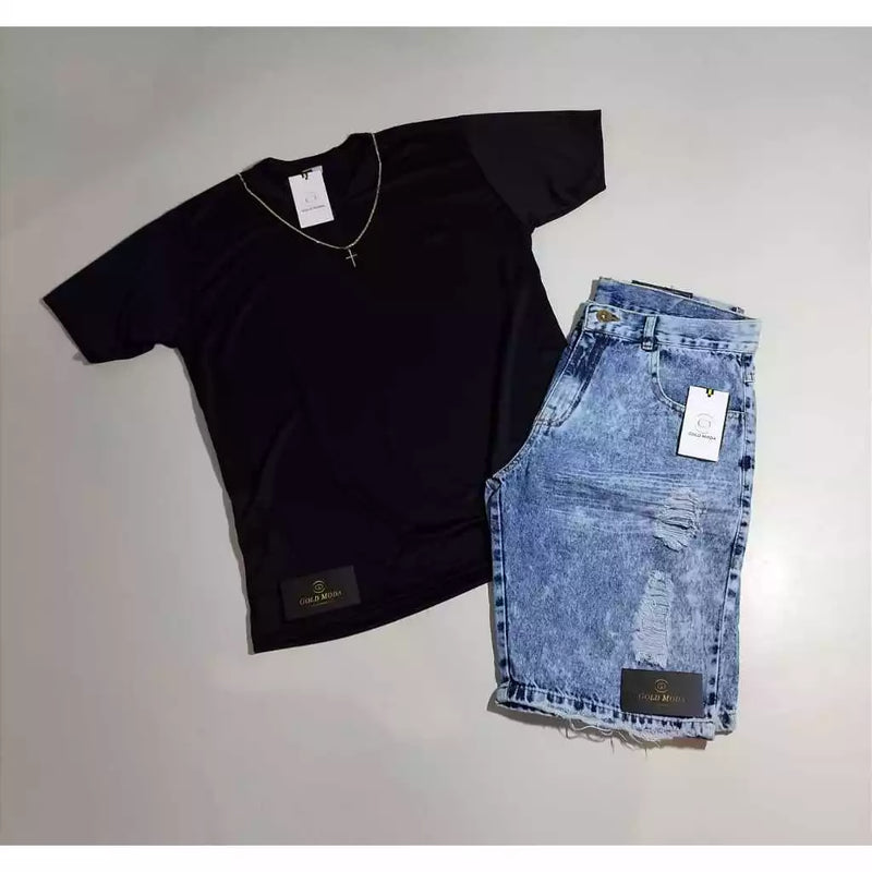 CONJUNTO MASCULINO REFLETIVO (CAMISA+BERMUDA) CAMISA DRI-FIT/BERMUDA JEANS