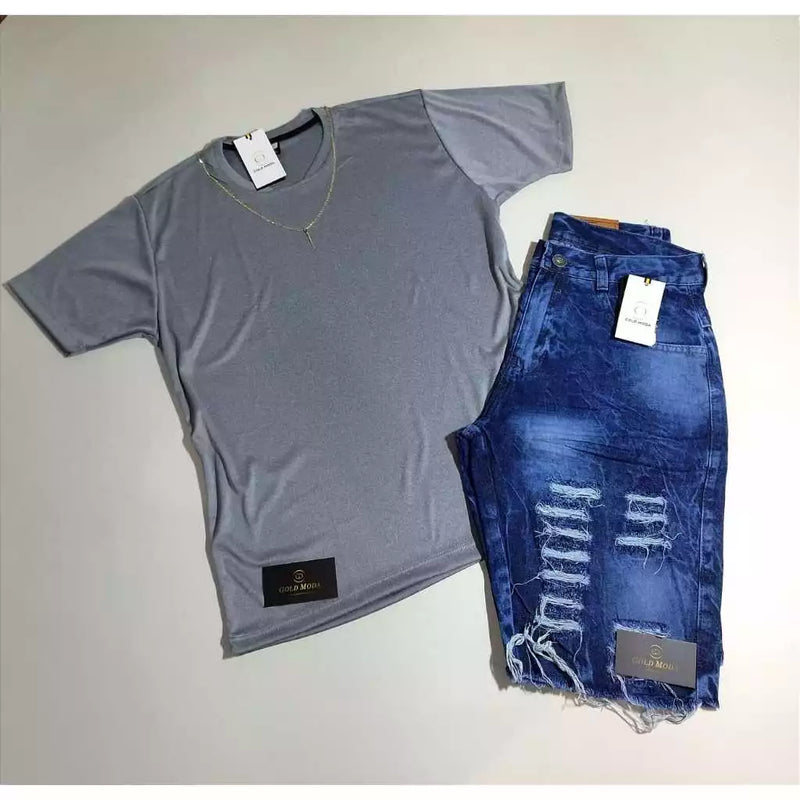 CONJUNTO MASCULINO REFLETIVO (CAMISA+BERMUDA) CAMISA DRI-FIT/BERMUDA JEANS