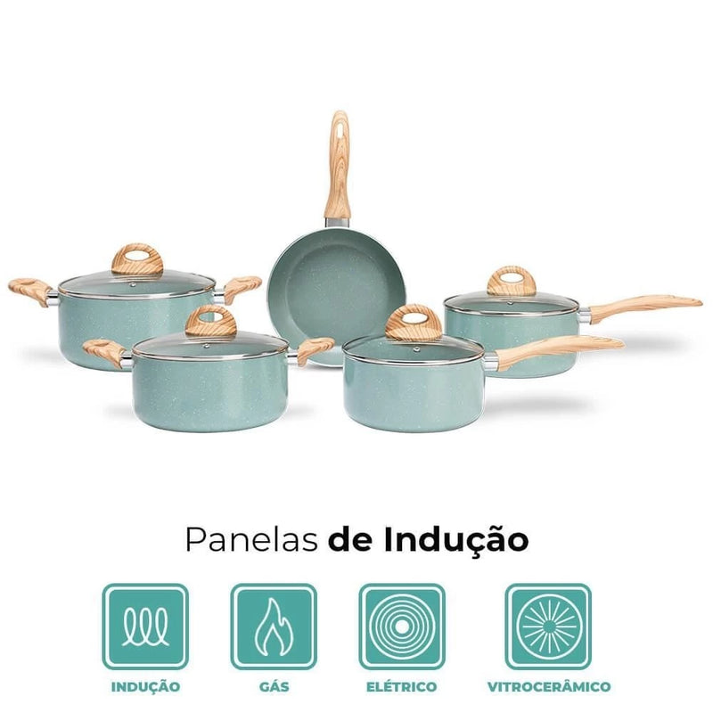 Conjunto de Panelas de Indução Com Panela de Pressão CeramicLife Botanika 6 Peças - Brinox 4815/102 4952/108