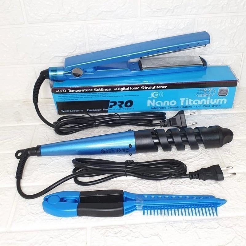 Kit 3 em 1- Prancha Chapinha Íon Titânio Iônica Profissional 450f Prancha de Cabelo 110/220v ( Novo Materia)